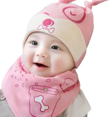 Zdjęcie produktu dla Czapka dziecięca, szalik, ocieplacz, nauszniki, bawełna, czapka wiosenna, czapka jesienna dla 3-6 miesięcy, chłopców i dziewczynek, różowy zestaw