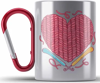 Produktbild von Trendation - Häkeln Edelstahl Tasse Karabiner Geschenk Valentinstag Geschenkidee Mama Oma Herz Häckeln Stricken (Rot)