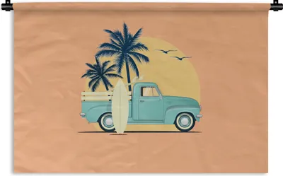 Produktbild von MuchoWow® Wandteppich Wandbehang Bus - Vogel - Palme - Surfbrett 120x80 cm Tapisserie Dekoration Wandtuch - Wanddekorationen - Wandtücher