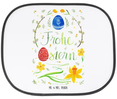 Produktbild von Mr. & Mrs. Panda Sonnenschutz Auto Ostern Frohe Ostern - Weiß - Geschenk, Bemalte Ostereier, scheibenschutz, saugnapf, Hitzeschutz, Osterei, Osterblume, Ostergrüße
