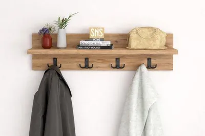 Produktbild von Wandgarderobe mit Ablage 4 Doppelhaken Kiefernholzoptik 60 cm