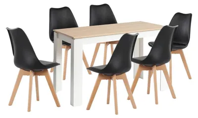 Obrázok produktu pre Jedálenský stôl Essgruppe s 6 stoličkami, obdĺžnikový, dub/biela, 120 cm, čierna farba