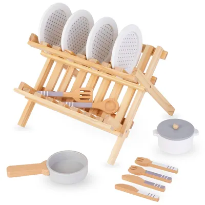 Image de Accessoires de cuisine en bois avec séchoir à casseroles - set pour enfants