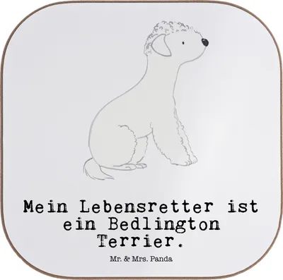 Produktbild von Mr. & Mrs. Panda Untersetzer für Gläser Bedlington Terrier Lebensretter - Weiß - Geschenk, Tischschoner, Tischuntersetzer, gläseruntersetzer, Coaster