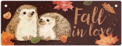 Produktbild von Igel im Herbst Metallschild mit Spruch Fall in love
