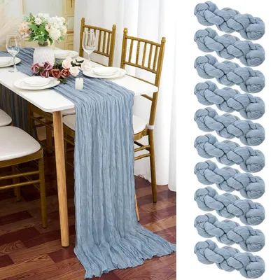 Productafbeelding van Servetten/tafelrunners, 90 x 300 cm, poederblauw, gaas, 10 stuks