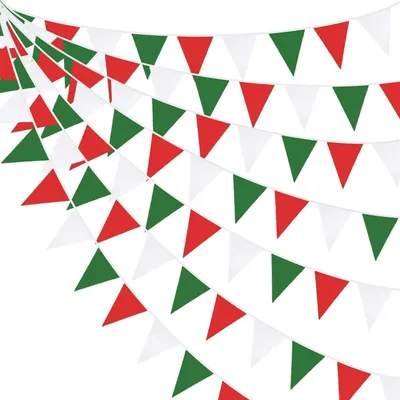Produktbild von Wimpelkette Rot Grün Weiß Stoff 10m 36 Flaggen für Party & Weihnachten