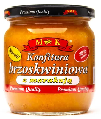Zdjęcie produktu dla Konfitura brzoskwiniowa z sokiem z marakui MK 420 g
