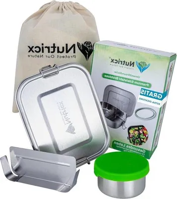 Immagine prodotto di Contenitore per il pranzo in acciaio inossidabile da 800 ml con scomparti e guarnizione di ricambio - Contenitore a tenuta stagna per la scuola - Contenitore per alimenti - Contenitore per la merenda