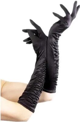 Produktbild von Ellenbogenlange Schwarze Handschuhe Satinhandschuhe im 20er Jahre Stil One Size Damen für Fasching Halloween Karneval