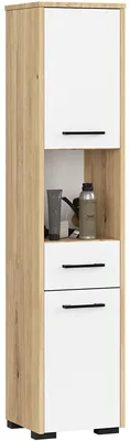 Produktbild von Badezimmersäule FIN Artisan Eiche, Weiß 30 cm 2 Türen 1 Schublade B30xH140xT30cm