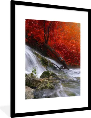 Produktbild von MuchoWow® Gerahmtes Poster Wasserfall - Felsen - Wasser - Herbst 60x80 cm - Poster mit Schwarzem Bilderrahmen Wandposter Rahmen Foto Bilder - Wohnzimmer - Dekorationen - Prämie