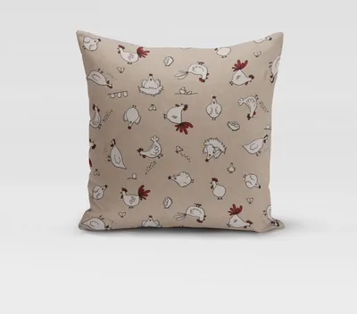 Produktbild von SCHÖNER LEBEN. Kissenhülle Halbpanama natur Hühner natur weiß rot Größe 40x40cm (HxB) 40x40cm (HxB) Größe