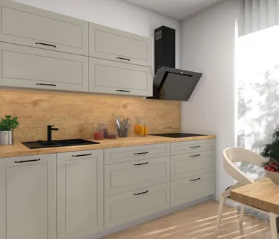 Produktbild von Modulare Küchenzeile KVANTUM Küchenblock 240cm Farbe & Ausführung wählbar HETTICH InnoTech Atira Vollauszug vanille matt grau