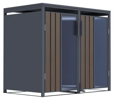 Produktbild von Mülltonnenbox Holzoptik mit Plexiglas für 2 Mülltonnen