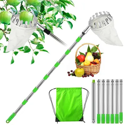 Produktbild von Obstpflücker, Obstsammler, Obstpflücker mit Teleskopstange, Kirschenpflücker mit Baumwollbeutel, von Äpfeln, Kirschen, Birnen, Pflaumen, Obsternter