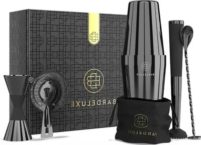 Immagine prodotto di Set da cocktail Set da barman da 5 pezzi set da cocktail - 750 ml cocktail shaker Boston set da cocktail in acciaio inox accessori da cocktail - set regalo borsa e ricettario (nero)