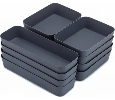 Image de Organisateurs de tiroirs, lot de 10, 3 tailles différentes, en plastique, couleur grise