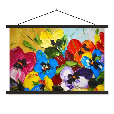 Produktbild von MuchoWow® Textilposter Ölfarbe - Malerei - Blumen 60x40 cm mit schwarzem Rahmen - Hölzernes