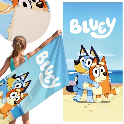 Produktbild von Bluey, schnelltrocknendes Strand- und Badetuch für Kinder aus 100 % Baumwolle, 70 x 140 cm,