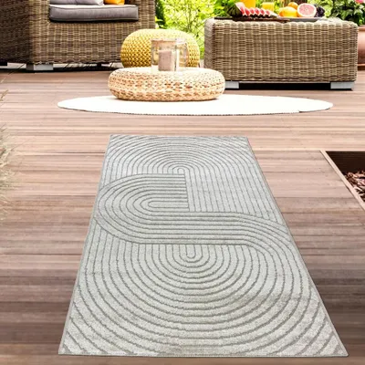Produktbild von Moderner Outdoor Teppich Wetterfest Terrasse Balkon Boho-Style hochwertig pflegeleicht Beige Größe - 80 x 150 cm