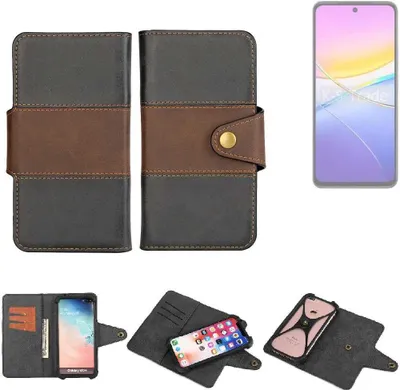 Produktbild von K-S-Trade Handyhülle Schutzhülle Hülle Bookstyle Wallet-Case kompatibel mit Vivo Y37m 5G Bumper Rundumschutz schwarz-braun 1x