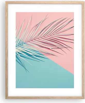 Produktbild von Gerahmtes Poster - Rahmen in heller Eiche - Blatt Rosa Türkis - 40x50 cm - Wand Bild - Wanddeko - Wandbilder - Kunstposter - Wandposter - Bilderrahmen - Bilder - Kunstdruck - P2NPA40x50-4421
