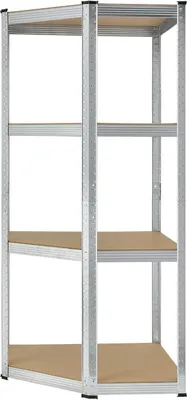 Zdjęcie produktu dla Półka narożna Corner Easy 21131, wykonana z ocynkowanego metalu, z 4 półkami, 160 x 75 x 40-75 cm