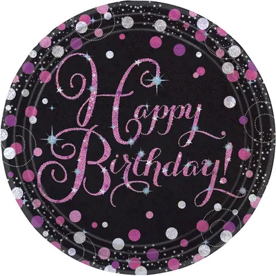Produktbild von 8 Pink Happy Birthday Pappteller 23cm