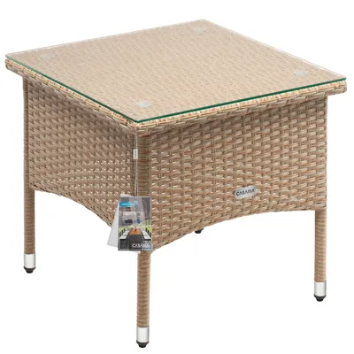 Produktbild von CASARIA® Beistelltisch Polyrattan Wetterfest Höhenverstellbar Outdoor Glasplatte 80kg Belastbarkeit Garten Balkon Terrasse Lounge Tisch, Größe:M3 - 50x50x45cm