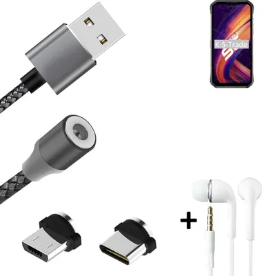 Produktbild von K-S-Trade® Hochwertiges Magnet-Lade-kabel Sync-Kabel Daten-Kabel + Kopfhörer kompatibel mit Ulefone Armor 11 5G mit USB-Typ-C-Anschluss und