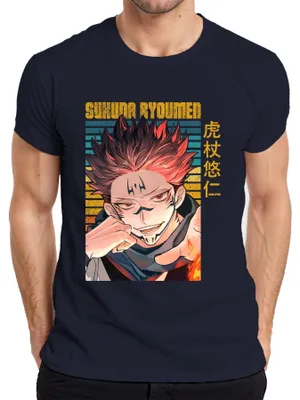Productafbeelding van Sukuna Ryoumen Jujutsu Kaisen, duister demonenmotief, heren T-shirt, marineblauw, maat L
