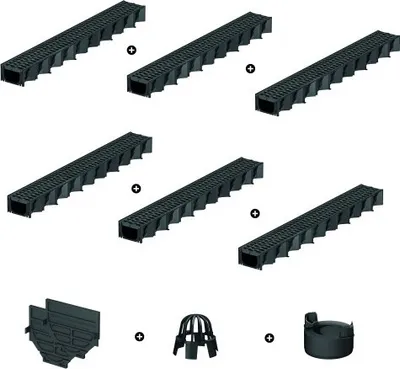 Produktbild von ACO HexaLine SET Entwässerungsrinne Anti-Rutschfunktion 6 x 1m inkl. Zubehör Kit