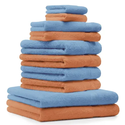 Produktbild von Betz 10-tlg. Handtuch-Set PREMIUM CLASSIC 2 Duschtücher 4 Handtücher 2 Gästetücher 2 Seiftücher  Farbe: orange & hellblau