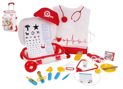 Obrázok produktu pre Súprava lekár / lekár plast 21ks v plastovom kufríku na kolieskach 25x35x15cm