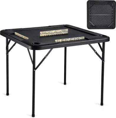 Image de Table de mahjong - Table à cartes pliable pour 4 joueurs - Avec 4 porte-boissons et 4 compartiments à jetons - Table de jeu de dominos portable avec 1 jeu de dominos - Idéal pour le mahjong, le poke et les puzzles