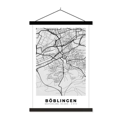 Produktbild von MuchoWow® Textilposter Stadtplan - Böblingen - Karte - Deutschland 120x180 cm mit schwarzem Rahmen - Fotos
