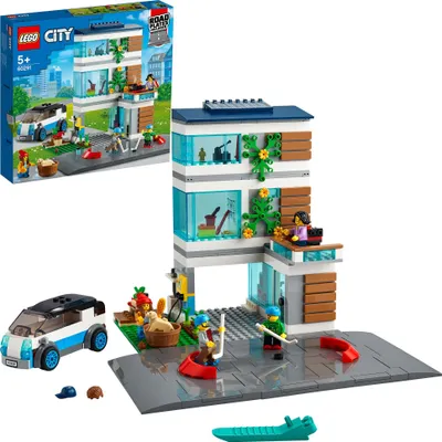 Produktbild von LEGO 60291 City Modernes Familienhaus, Puppenhaus mit Straßenplatten und 4 Minifiguren, kreatives Kinderspielzeug für Jungen und Mädchen ab 5 Jahren