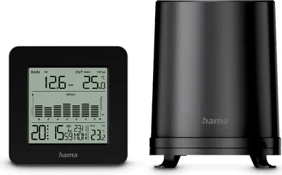 Produktbild von HAMA Wetterstation "Mykonos" mit Regenmesser/Außensensor, Funk, Wecker, Schwarz (00222220)
