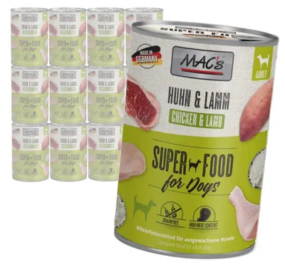 Produktbild von MAC's getreidefreies Nassfutter für Hunde mit Huhn und Lamm, 12 x 400 g