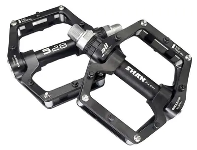 Image de Pédales de vélo de montagne, aluminium, 9/16", roulements étanches, plateforme antidérapante, noires