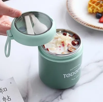 Obrázok produktu pre Nerezová termoska na jedlo s lyžičkou zelená