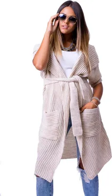 Produktbild von Damen Strickjacke Cardigan mit Bindegürtel; Beige/M/L