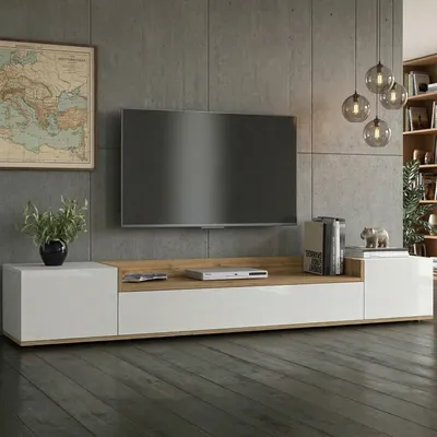 Immagine prodotto di Oxanna - Mobile Porta tv, 200x35x30h cm Bianco Lucido, 3 Ripiani Italy