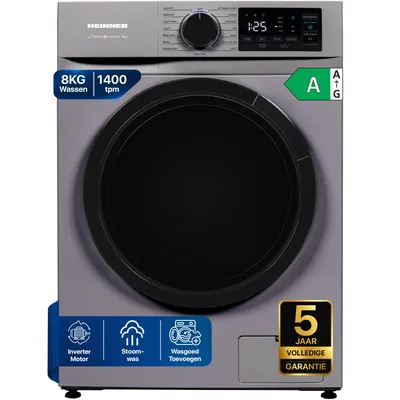 Productafbeelding van Heinner HWM-M814IVNSA Slanke Wasmachine 8 kg, 1400 tpm, Inverter, LED-display, Zilver