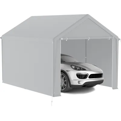Produktbild von JOIEYOU 3x4m Gerätehäuser 12㎡ Gerätezelt Faltpavillon UV-Schutz Garagenzelt mit Seitenwänden & Belüftungsöffnungen Wasserdicht Geräteschuppen aus PE Tuch & Metallrahmen Outdoor Carport (Grau)