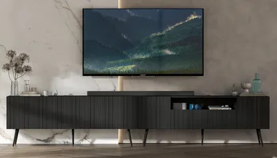 Produktbild von 2 Stk TV-Schrank ELPIS TV+ ELPIS 2 TV Glamour Style Schwarze Metallbeine Modern Lindner Möbel 300cm x 60,5cm x 36,5cm Farbe: Schwarz matt - Italienische Tiefmattfolie