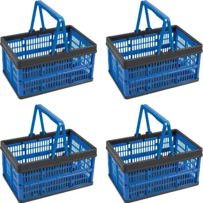 Produktbild von Novaliv Klappbox Blau 4er Set - 16L Faltkorb mit Henkeln - Vielseitiger Einkaufskorb - Praktische Aufbewahrungsbox