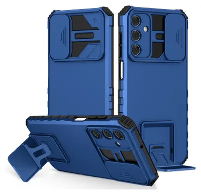 Image de Étui pour Samsung Galaxy A15 5G/4G étui de protection militaire double couche avec béquille et protection coulissante de l'appareil photo bleu