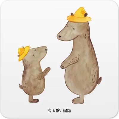 Produktbild von Mr. & Mrs. Panda Getränkeuntersetzer Bären mit Hut 10er Set - Weiß - Geschenk, Muttertag, Untersetzer Tassen, Vater, Vatertag, Family, für Gläser, Familie, Coaster